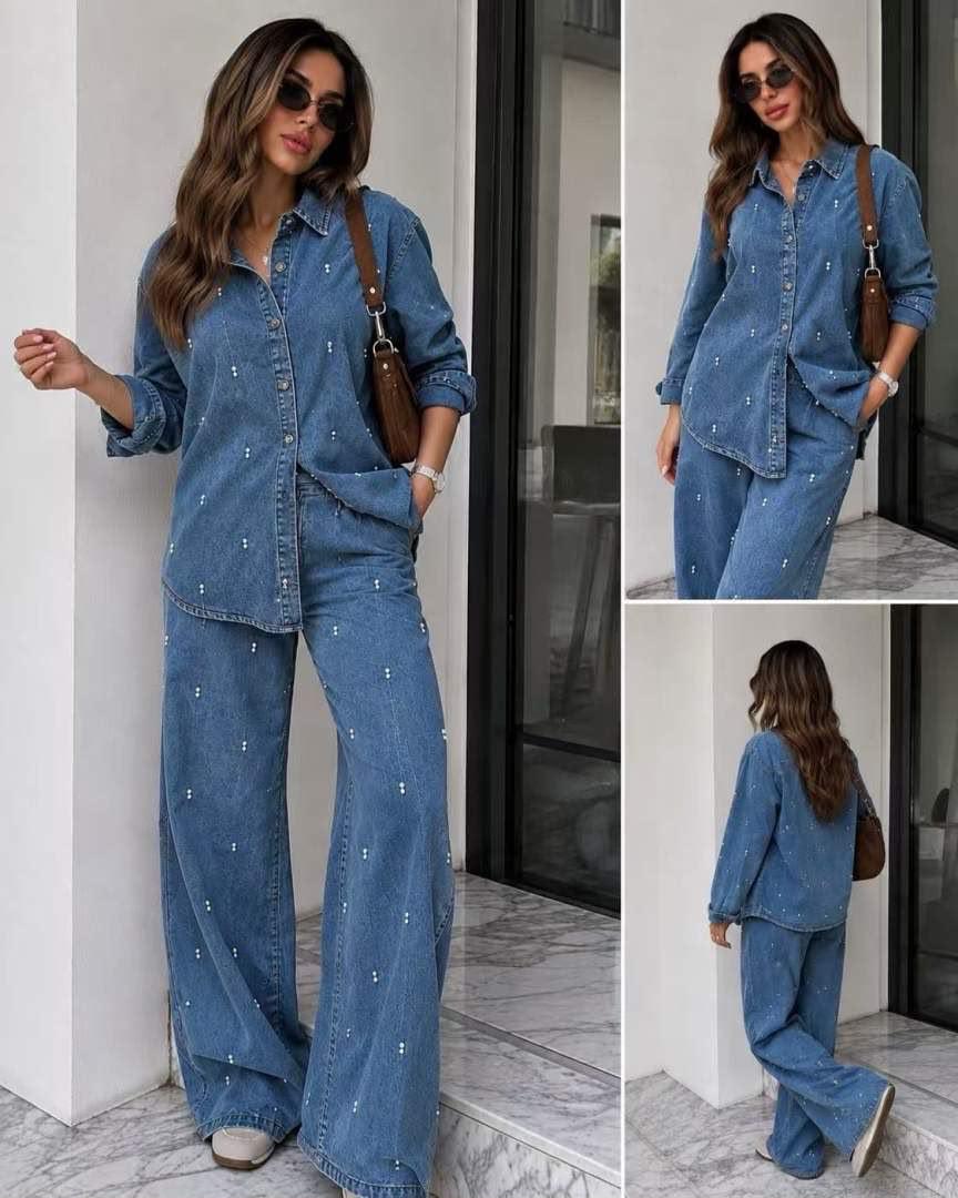 Stardust Rhinestone Denim Pant Set