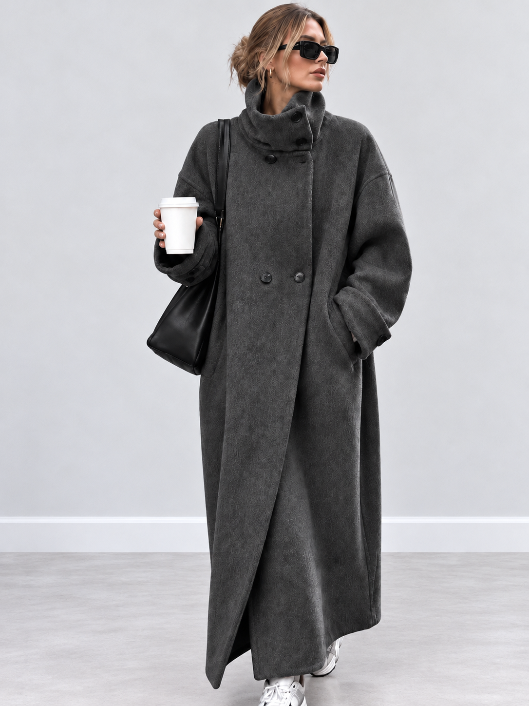 Sculpted-Collar Oversized Maxi Coat