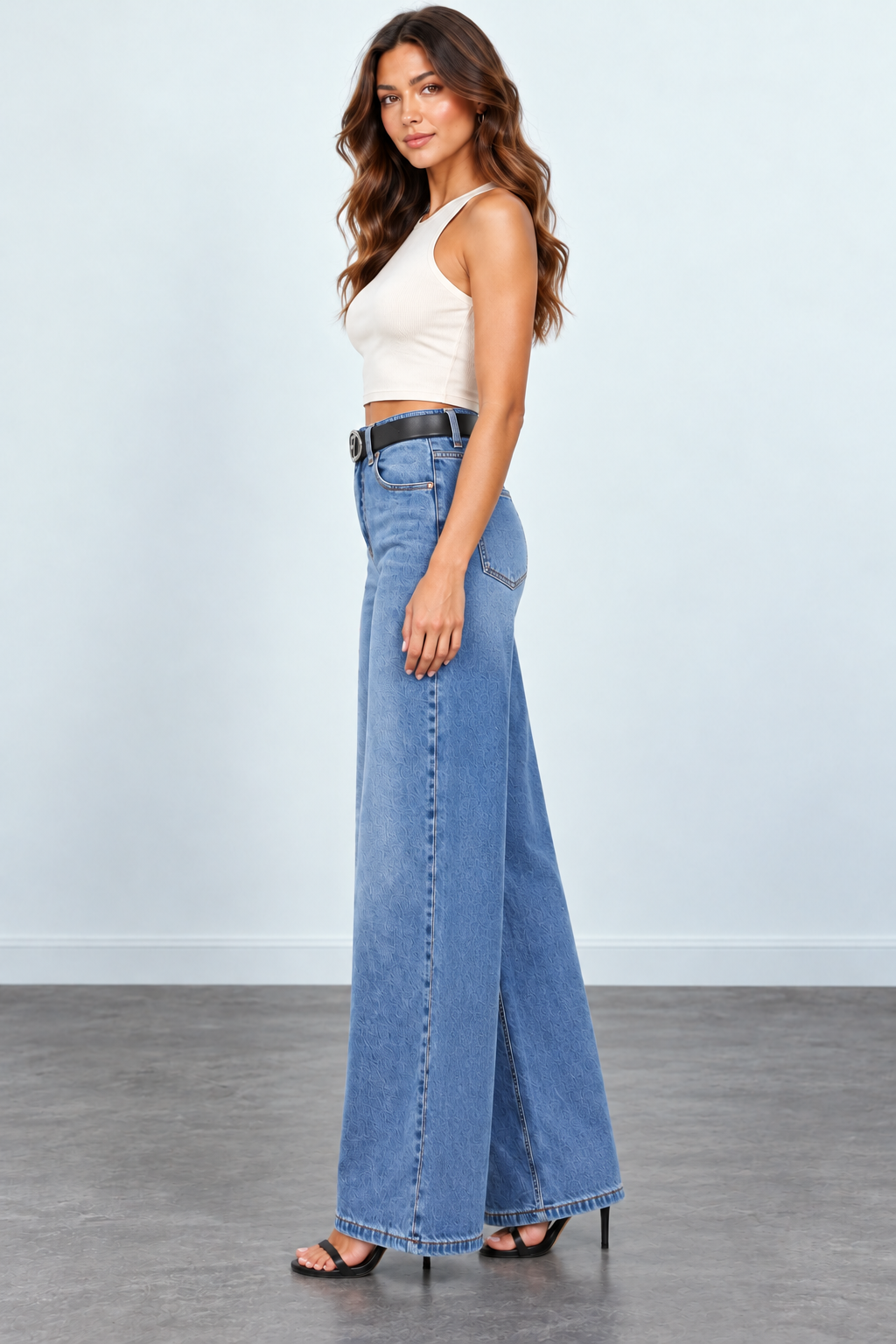 Light-Wash Wide-Leg Jeans
