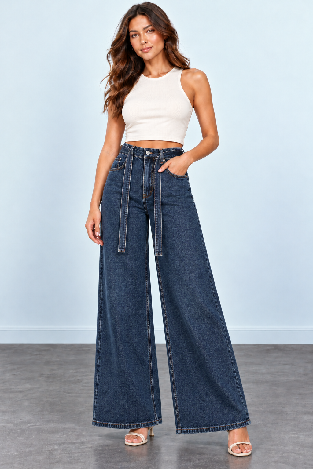 Tie-Front Wide-Leg Jeans