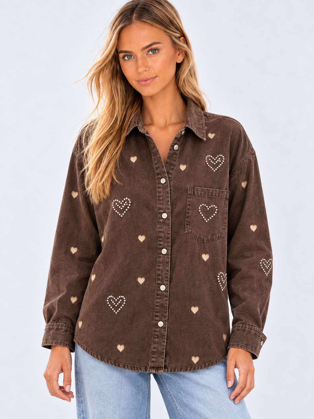 Rhinestone Heart Denim Shirt