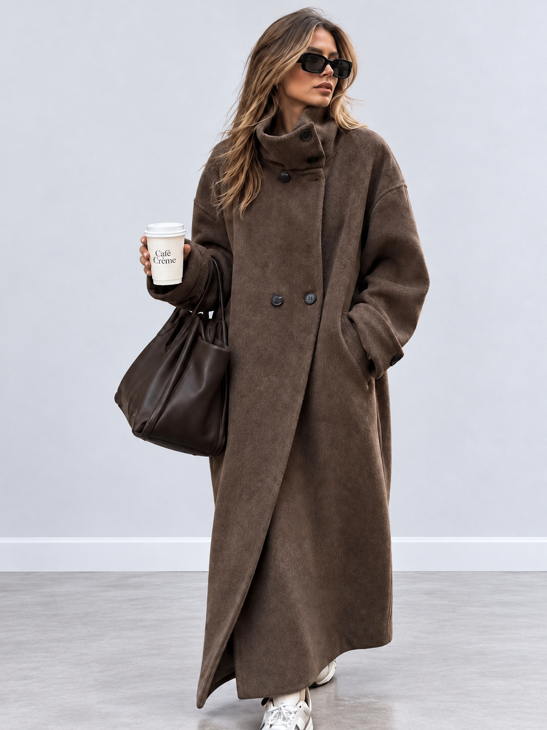 Sculpted-Collar Oversized Maxi Coat