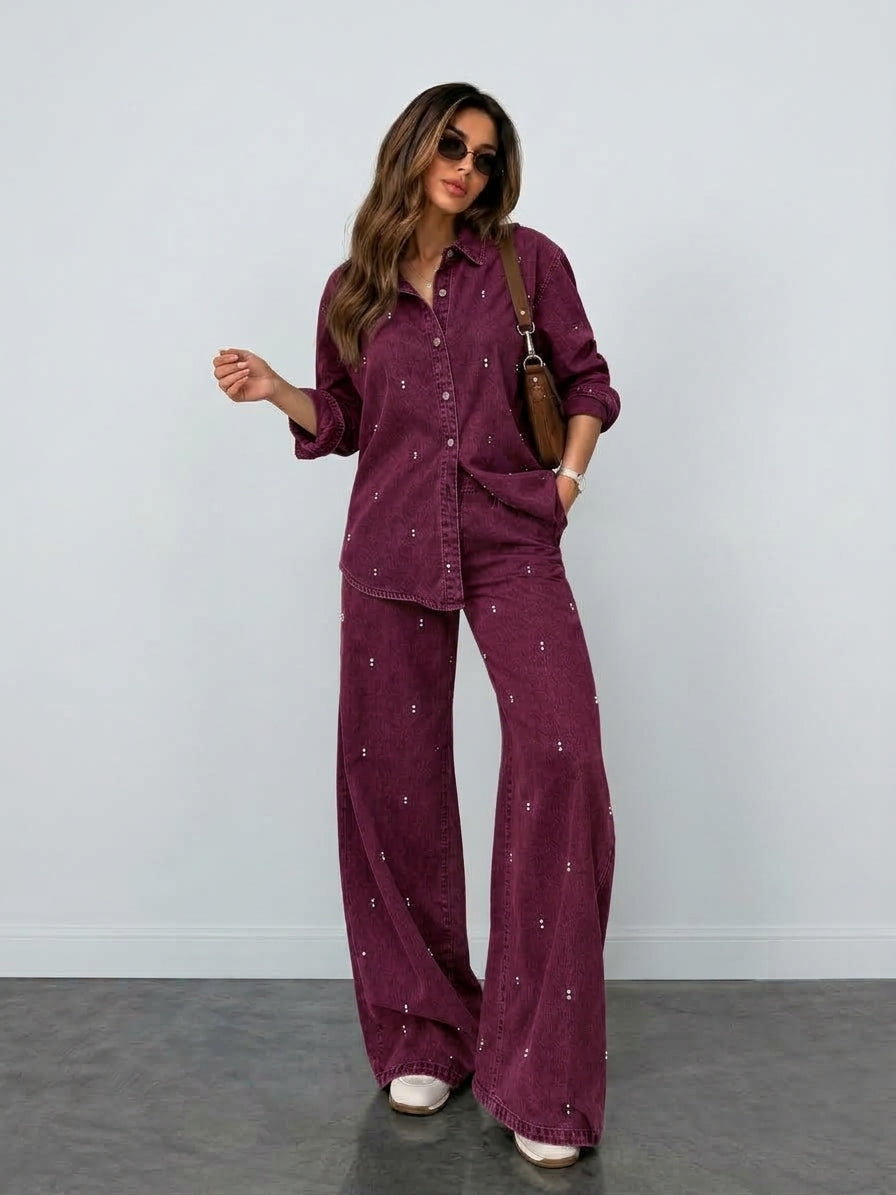Stardust Rhinestone Denim Pant Set