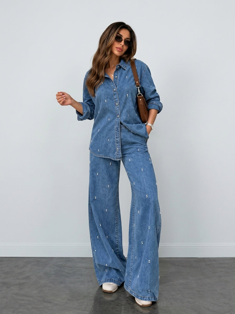 Stardust Rhinestone Denim Pant Set