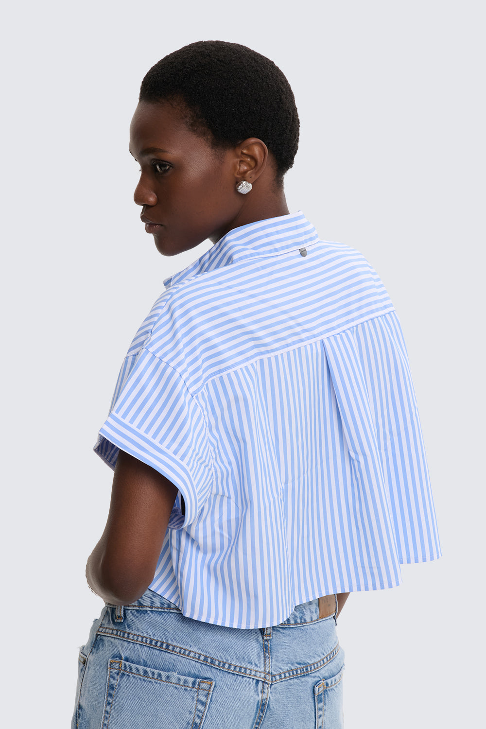 Striped Half Sleeve Crop Shirt