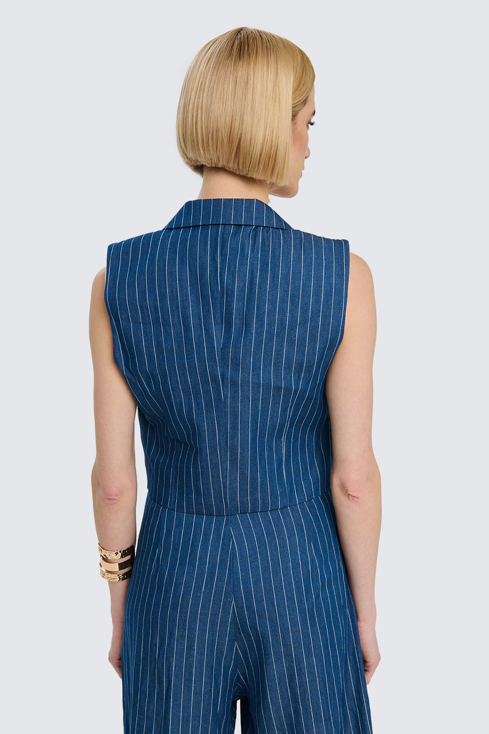 Short Pinstriped Denim Vest