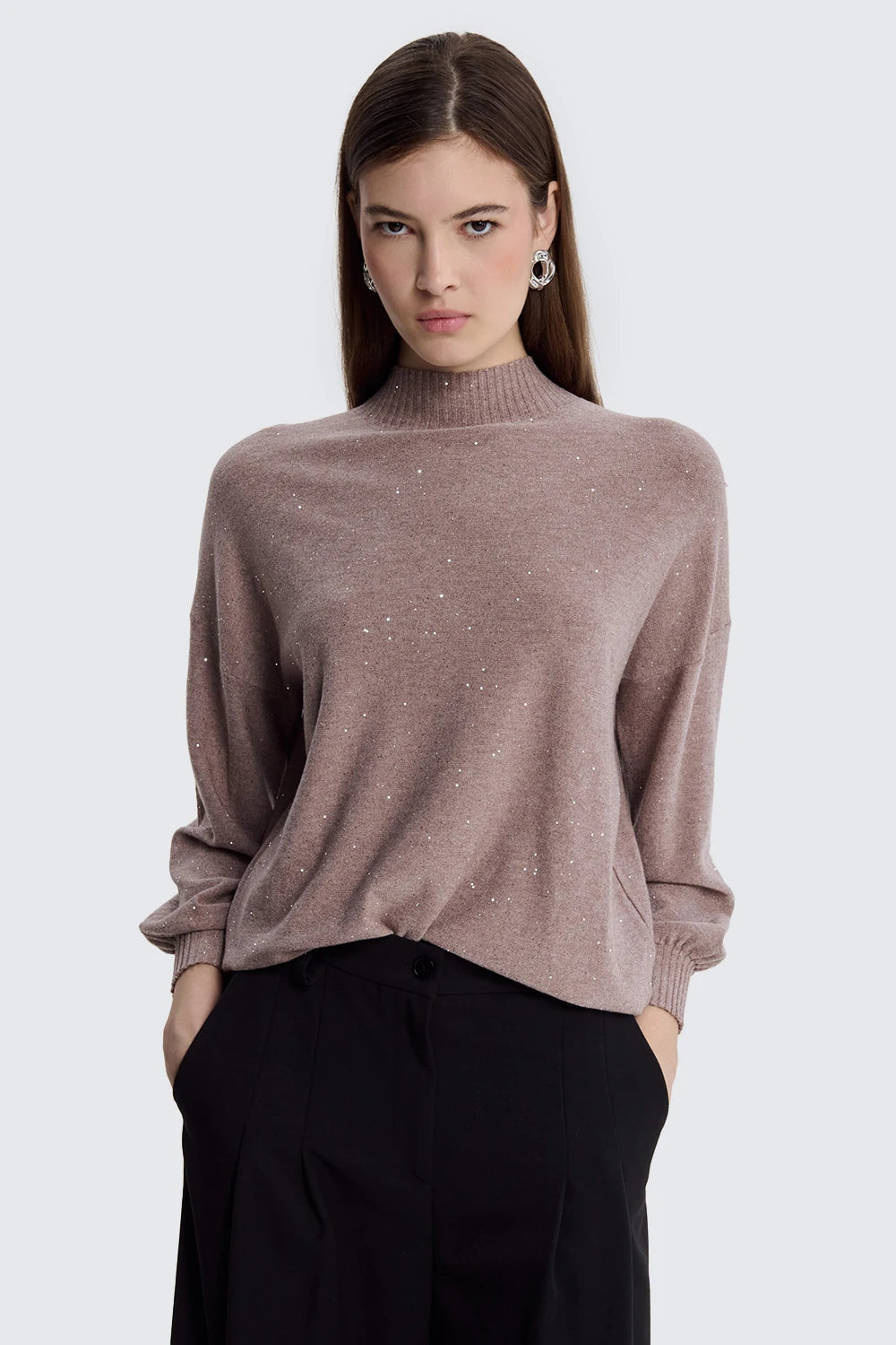 Oversized Turtleneck With Micro Sequins