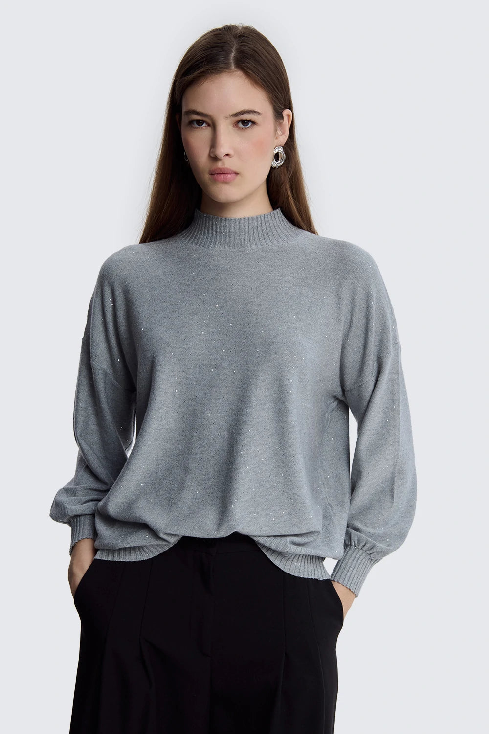 Oversized Turtleneck With Micro Sequins