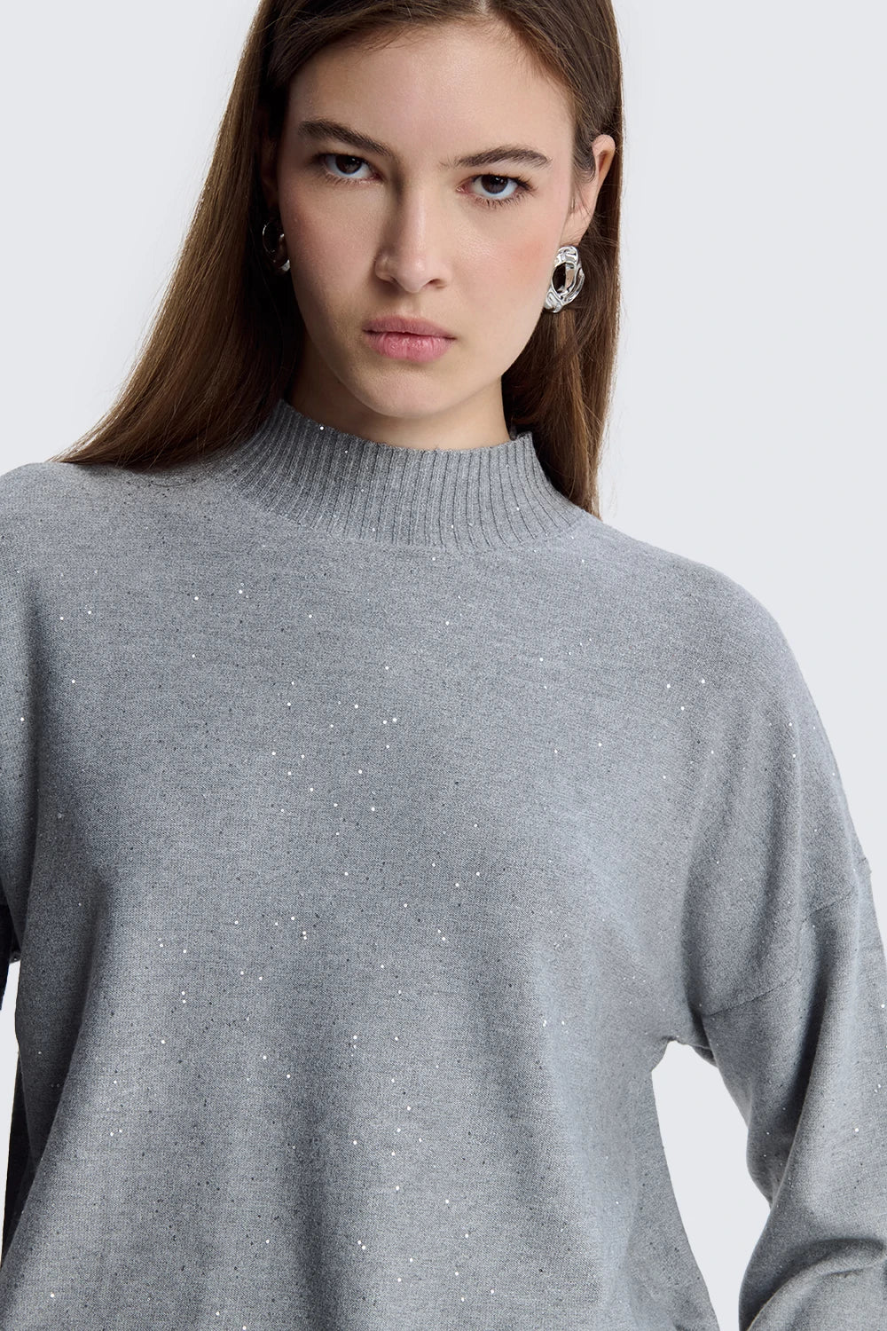 Oversized Turtleneck With Micro Sequins