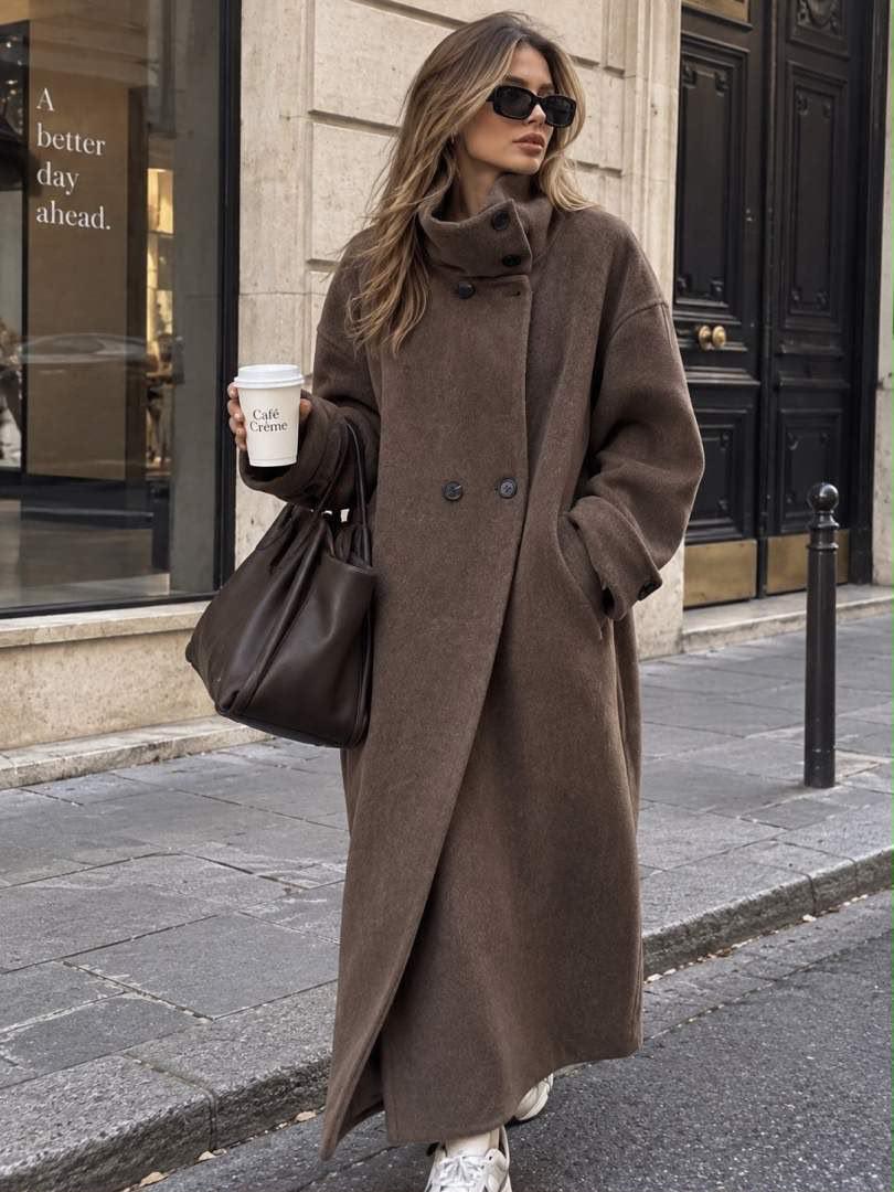 Sculpted-Collar Oversized Maxi Coat