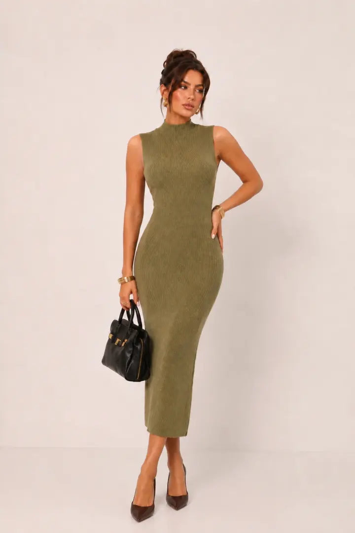 Gold-Button Bolero Ribbed Knit MIDI Dress Set