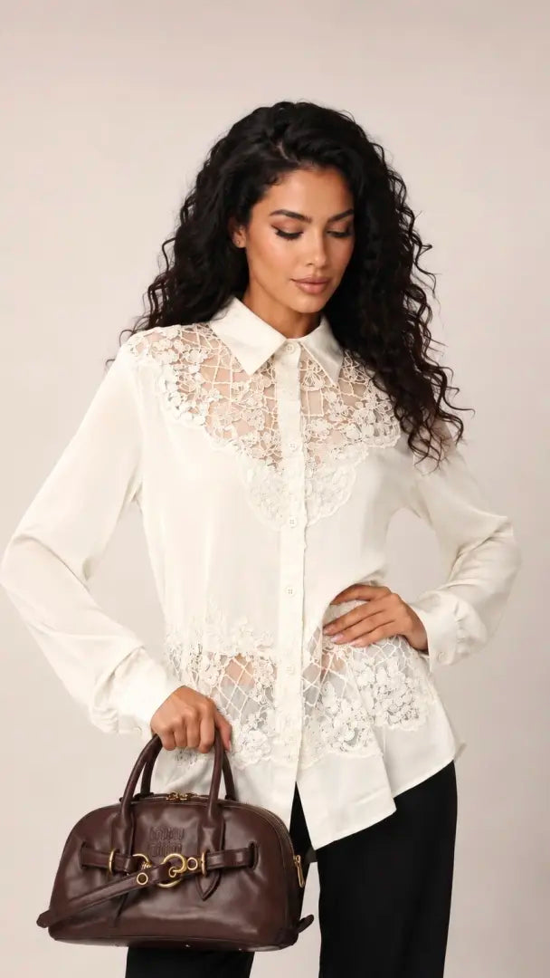 Lace-Panel Button-Up Shirt