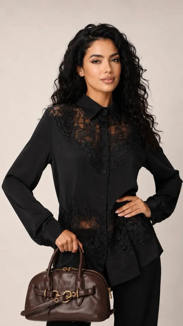 Lace-Panel Button-Up Shirt