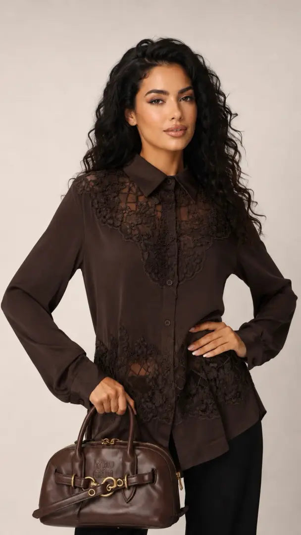 Lace-Panel Button-Up Shirt