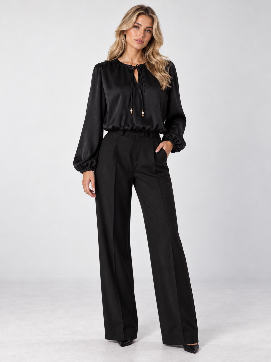 Satin Tie-Neck Blouse