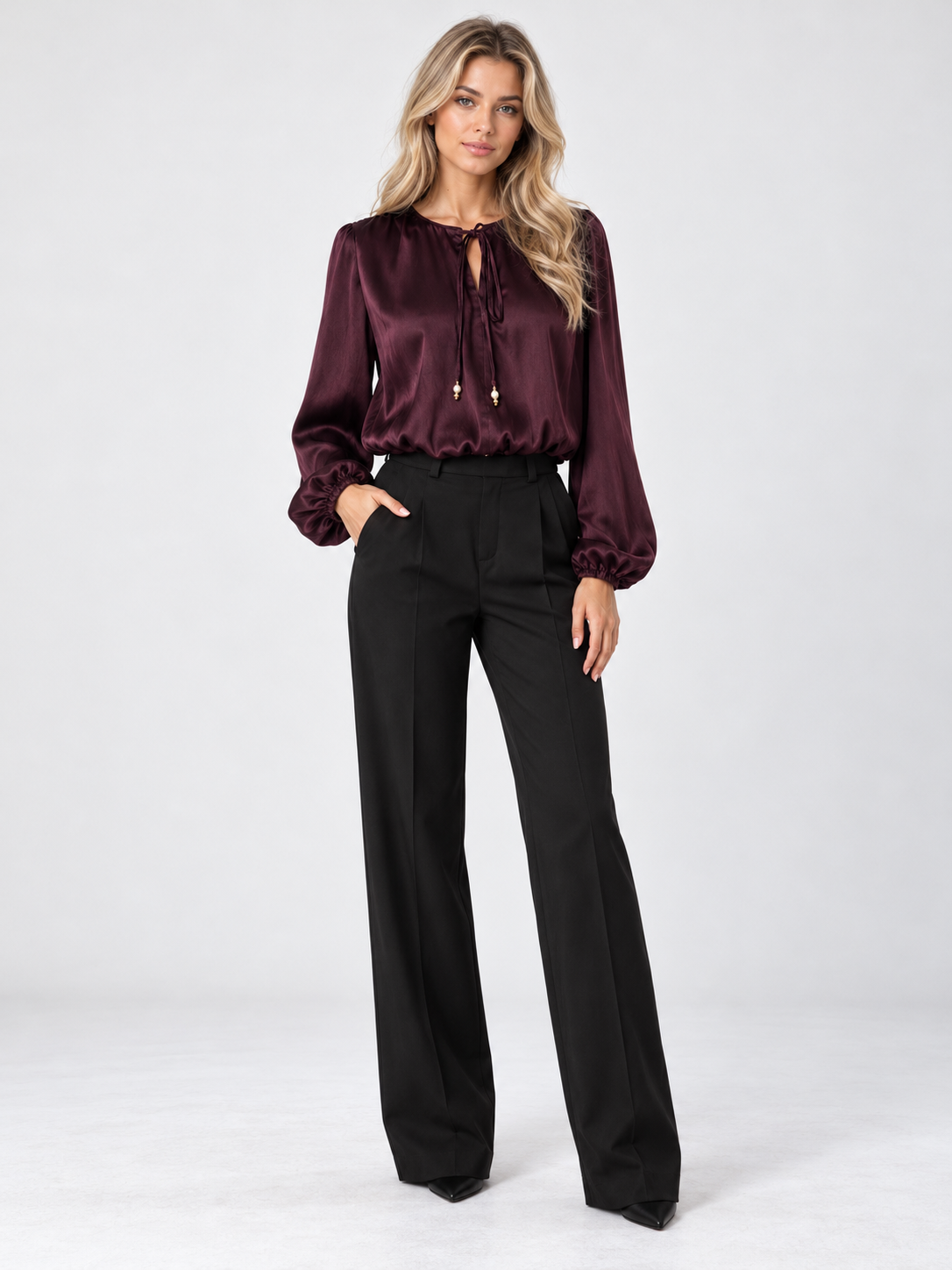 Satin Tie-Neck Blouse