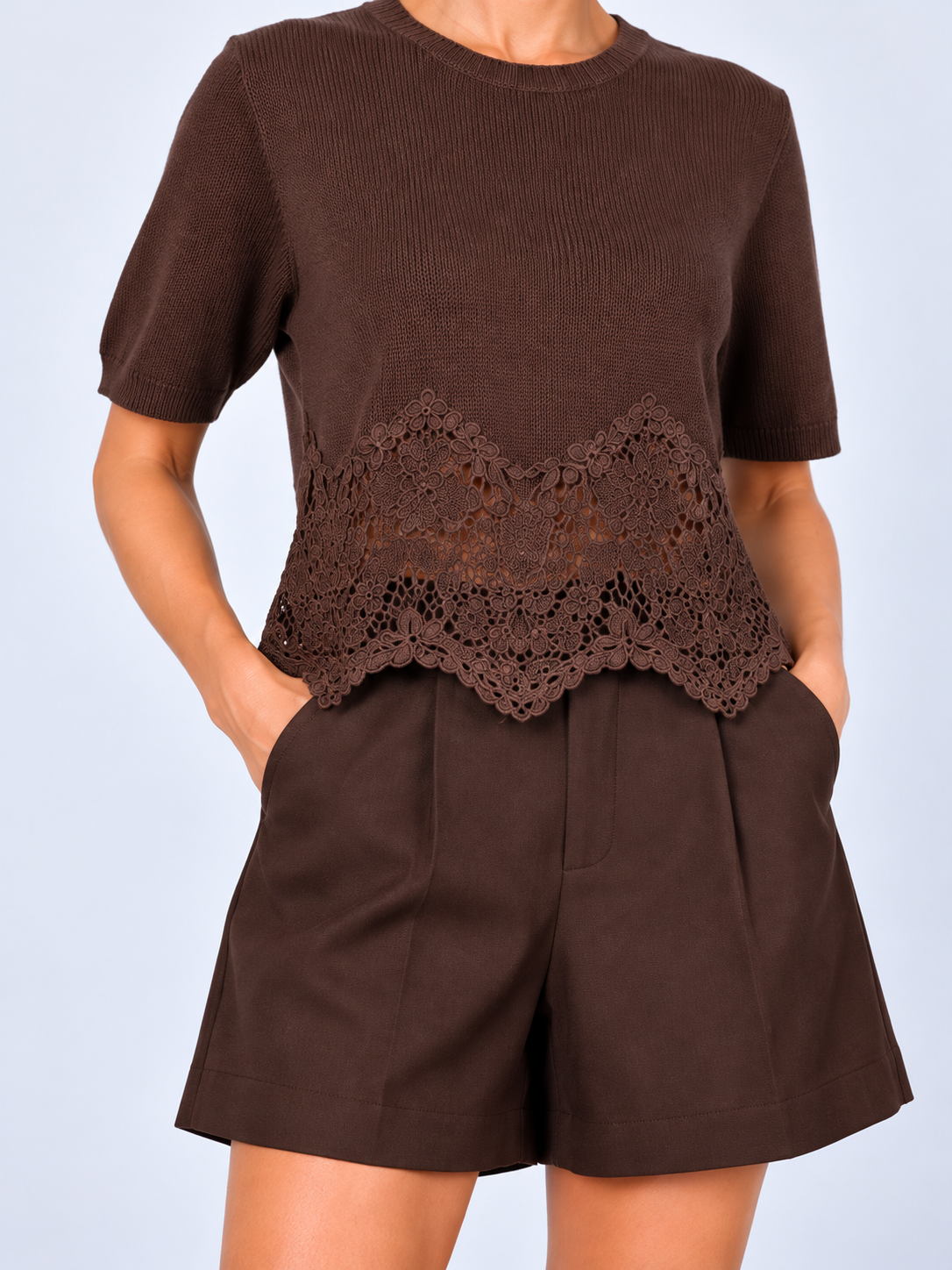 Lace-Hem Knit Top