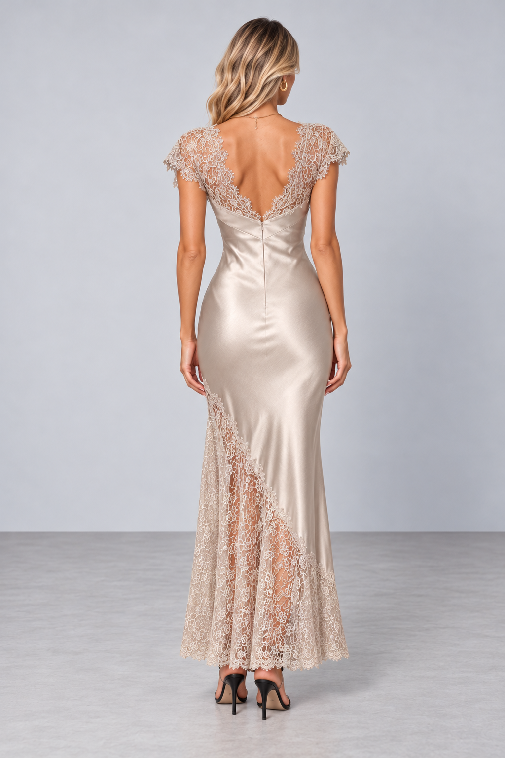 Lace-Trim Satin Dress