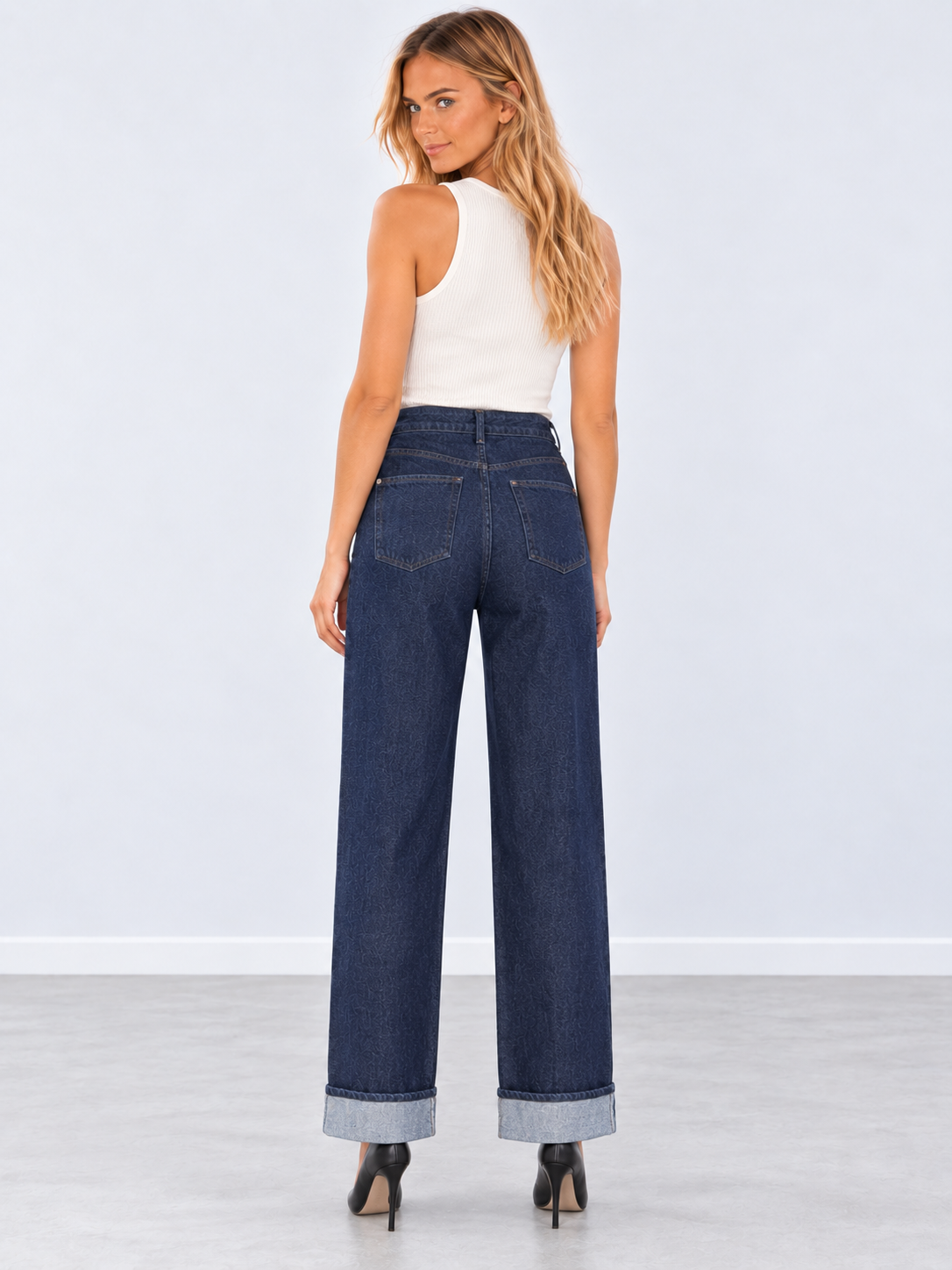 Cuffed Wide-Leg Jeans