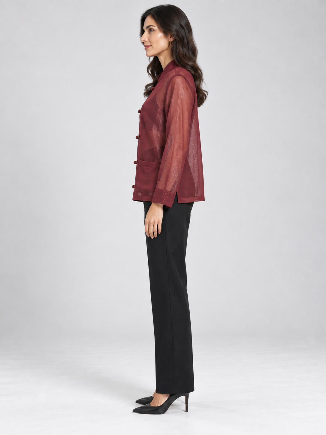 Frog-Closure Sheer Jacket