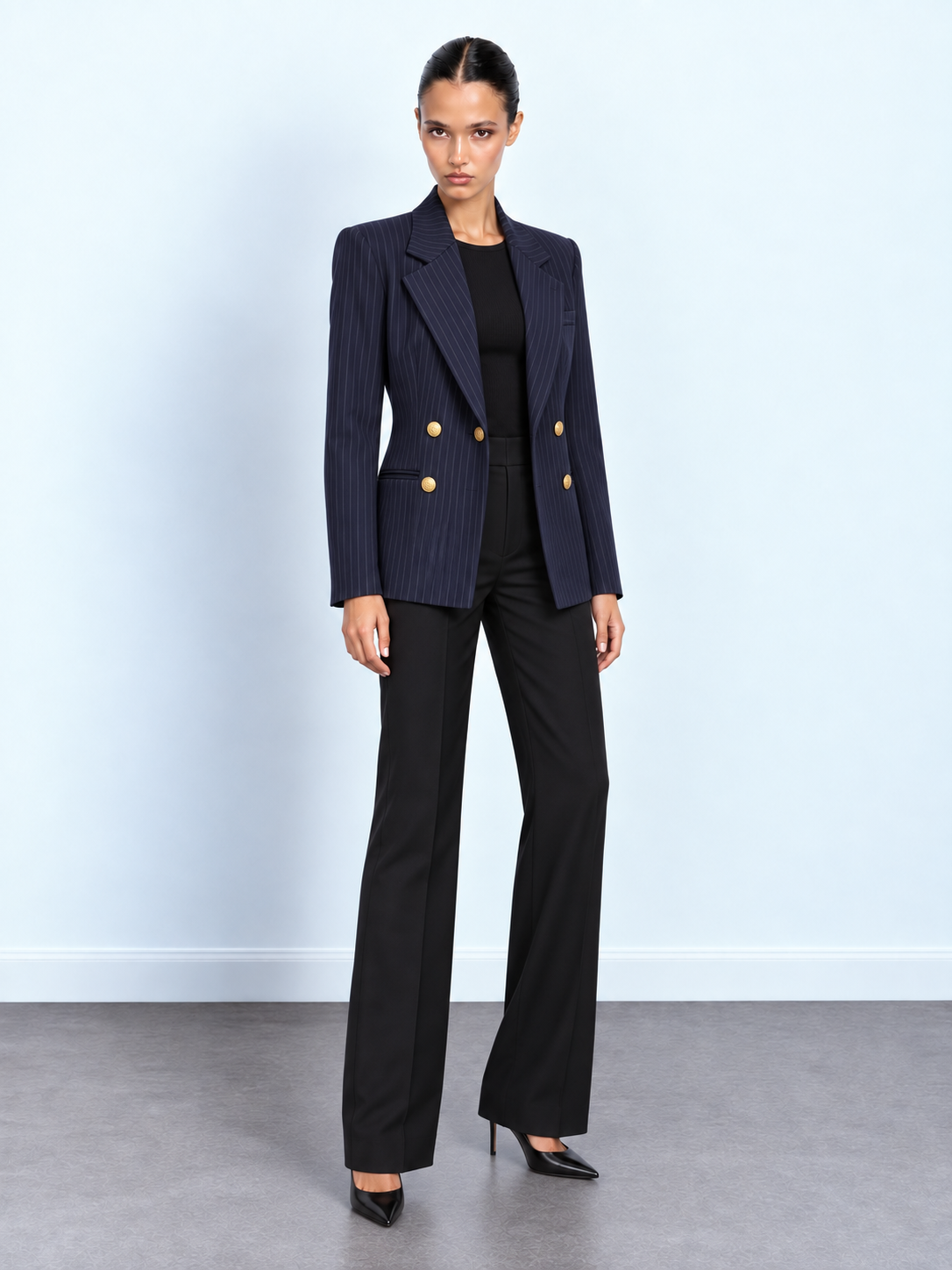 Gold-Button Pinstripe Blazer