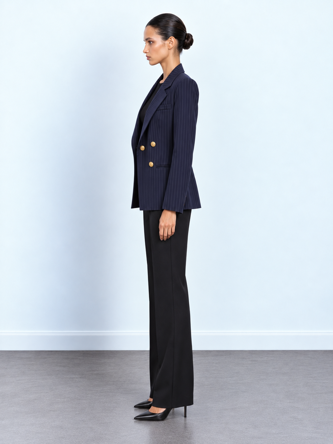 Gold-Button Pinstripe Blazer