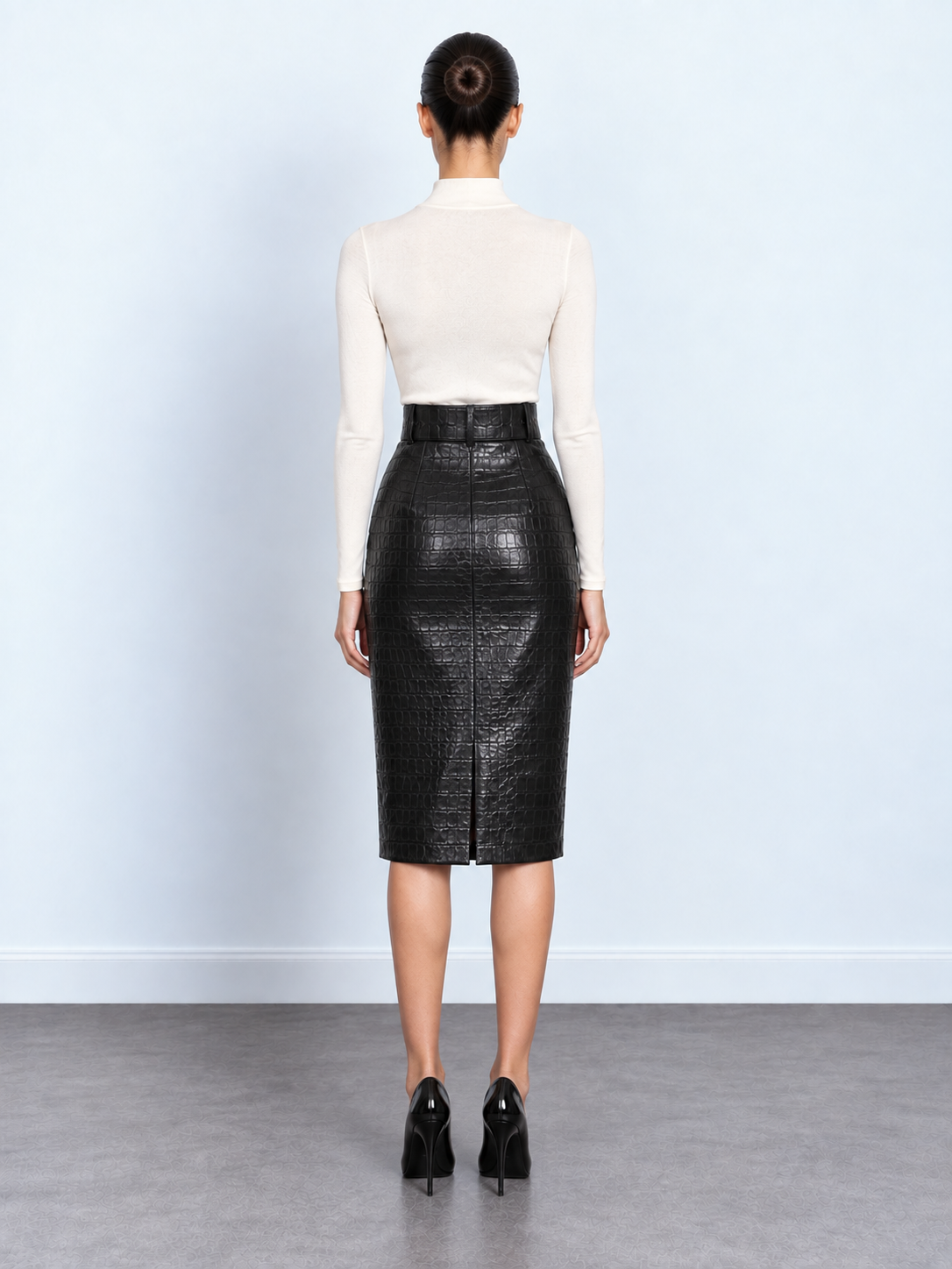Croc-Embossed Midi Skirt