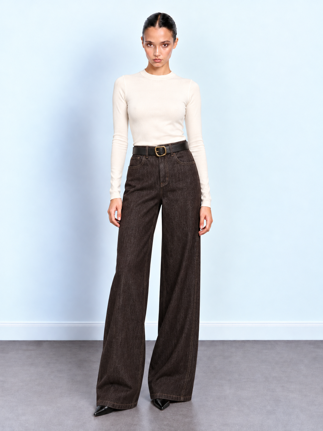 Caffè Textured Wide-Leg Pants