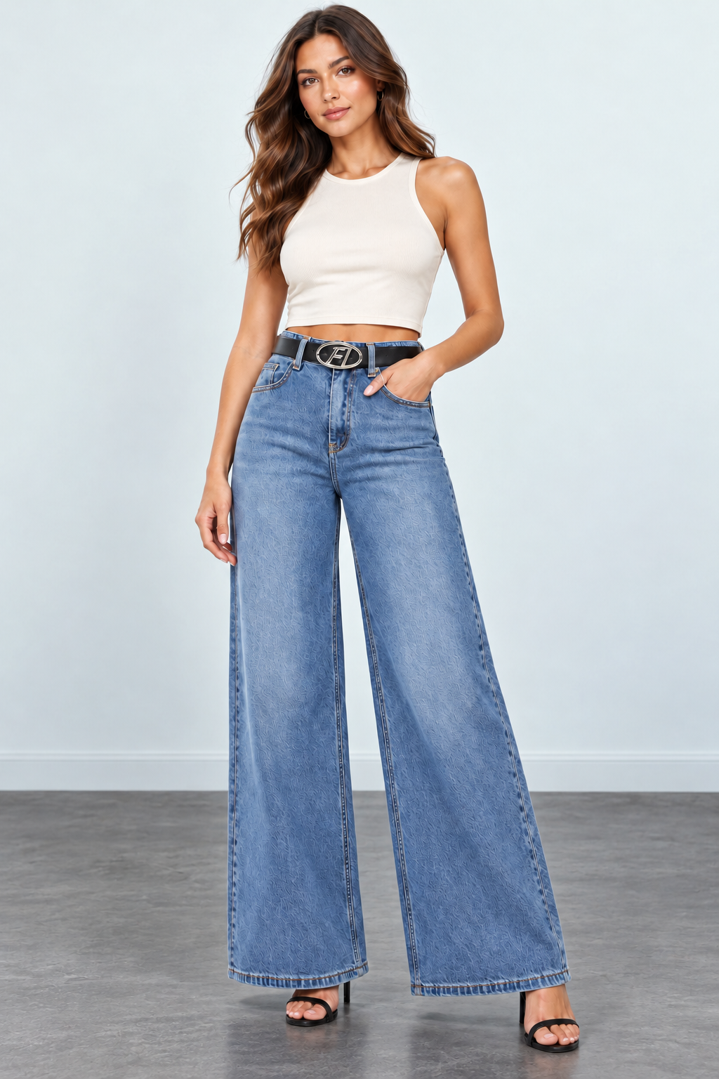 Light-Wash Wide-Leg Jeans
