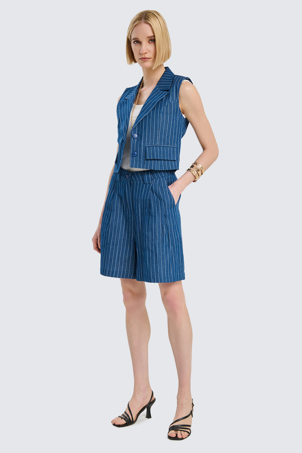 Pinstriped Denim Bermuda Shorts