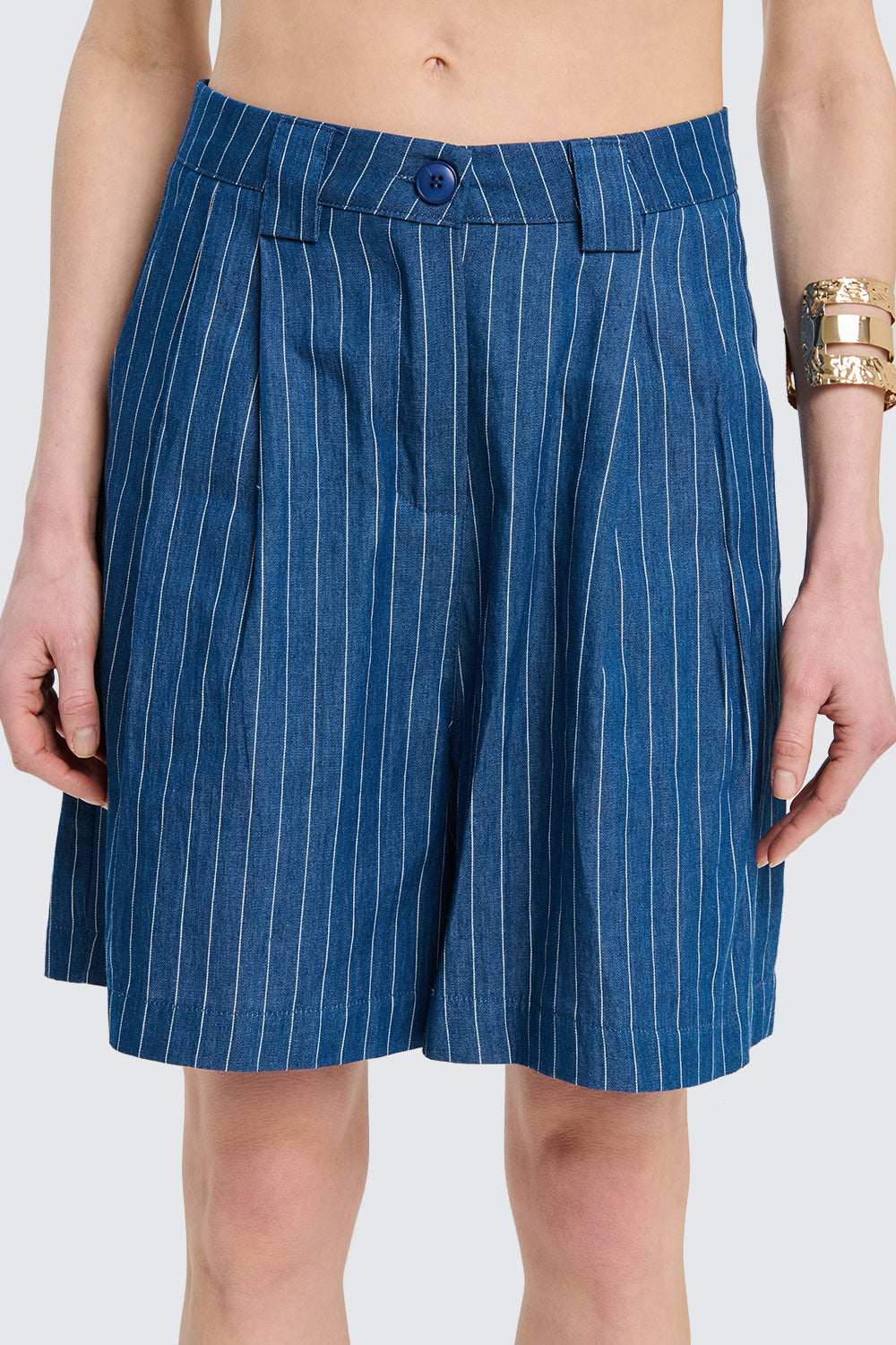 Pinstriped Denim Bermuda Shorts