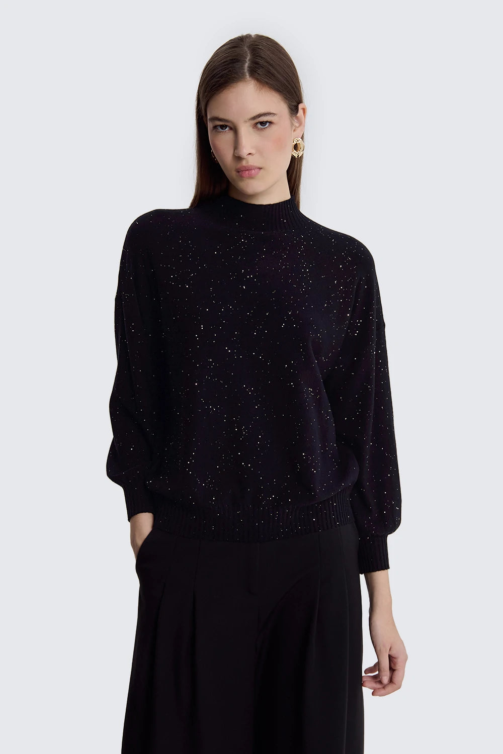 Oversized Turtleneck With Micro Sequins