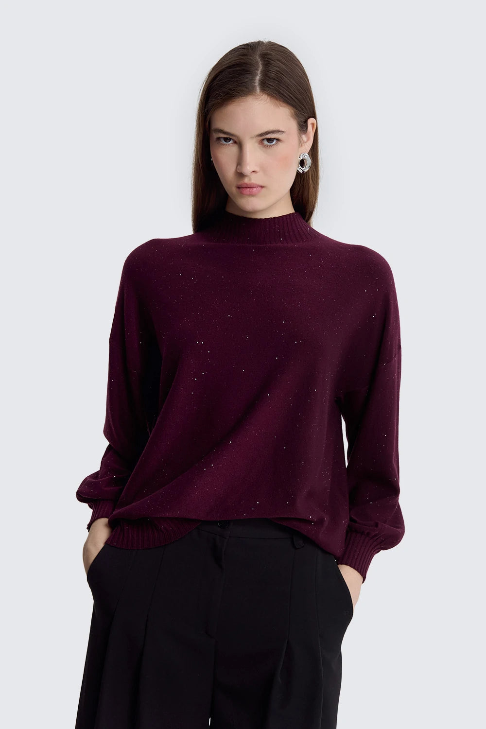 Oversized Turtleneck With Micro Sequins